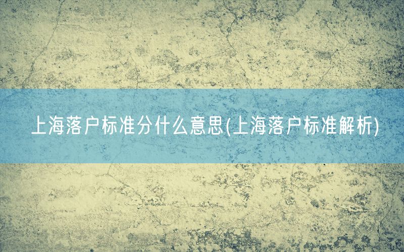 上海落户标准分什么意思(上海落户标准解析)