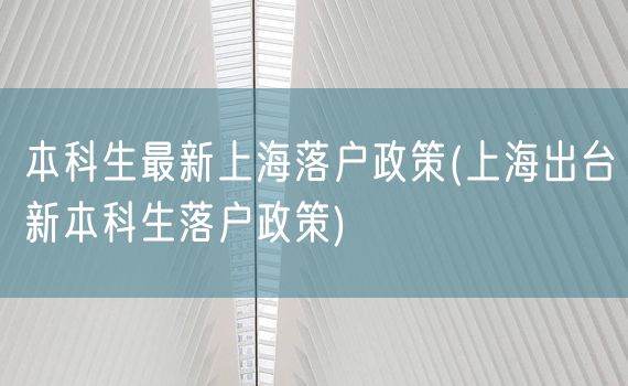 本科生最新上海落户政策(上海出台新本科生落户政策)