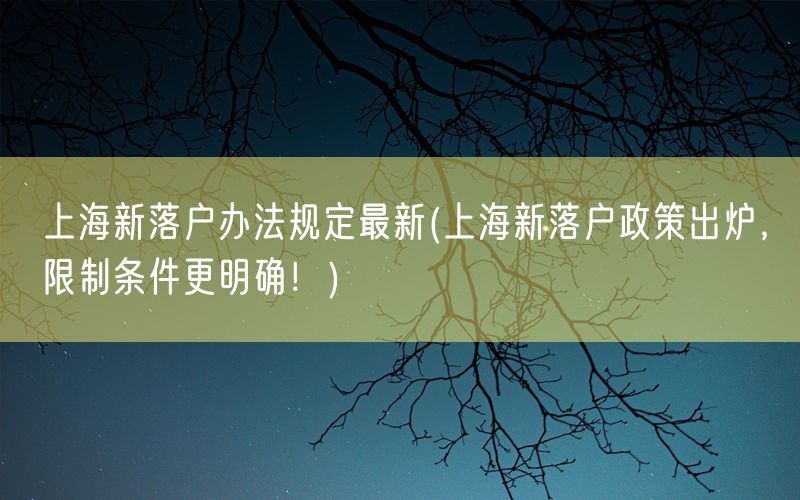 上海新落户办法规定最新(上海新落户政策出炉，限制条件更明确！)