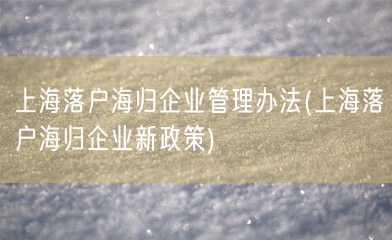 上海落户海归企业管理办法(上海落户海归企业新政策)