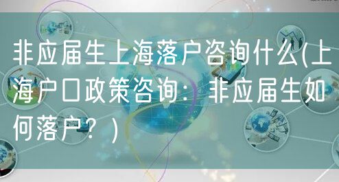 非应届生上海落户咨询什么(上海户口政策咨询：非应届生如何落户？)