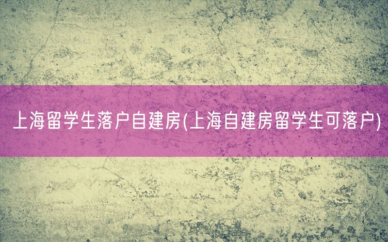 上海留学生落户自建房(上海自建房留学生可落户)