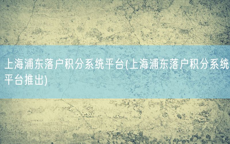 上海浦东落户积分系统平台(上海浦东落户积分系统平台推出)