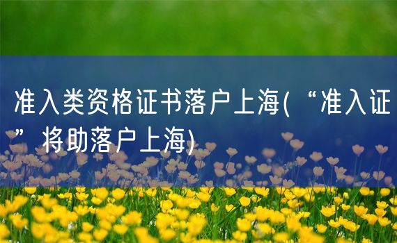 准入类资格证书落户上海(“准入证”将助落户上海)