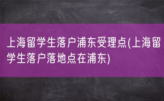 上海留学生落户浦东受理点(上海留学生落户落地点在浦东)