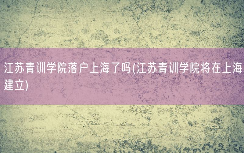 江苏青训学院落户上海了吗(江苏青训学院将在上海建立)