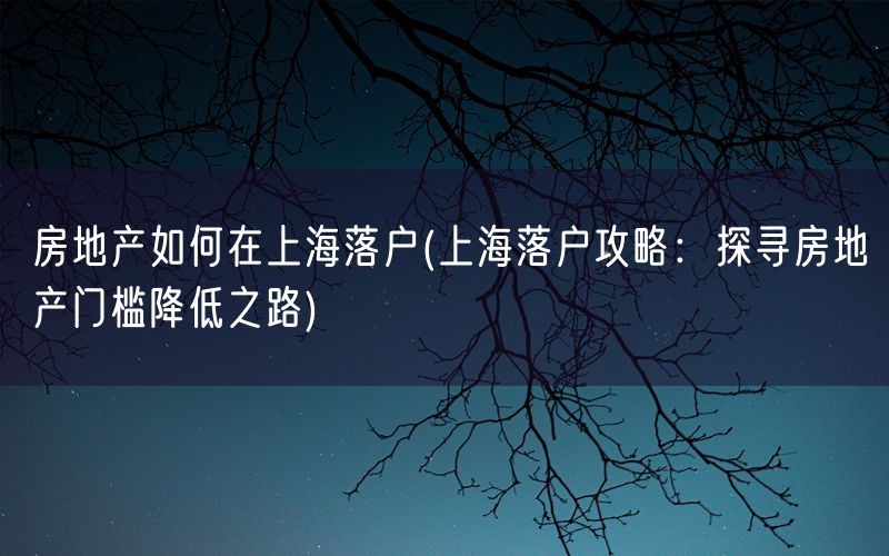 房地产如何在上海落户(上海落户攻略：探寻房地产门槛降低之路)