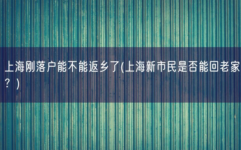 上海刚落户能不能返乡了(上海新市民是否能回老家？)