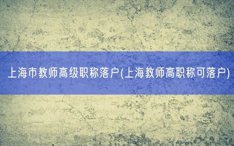 上海市教师高级职称落户(上海教师高职称可落户)