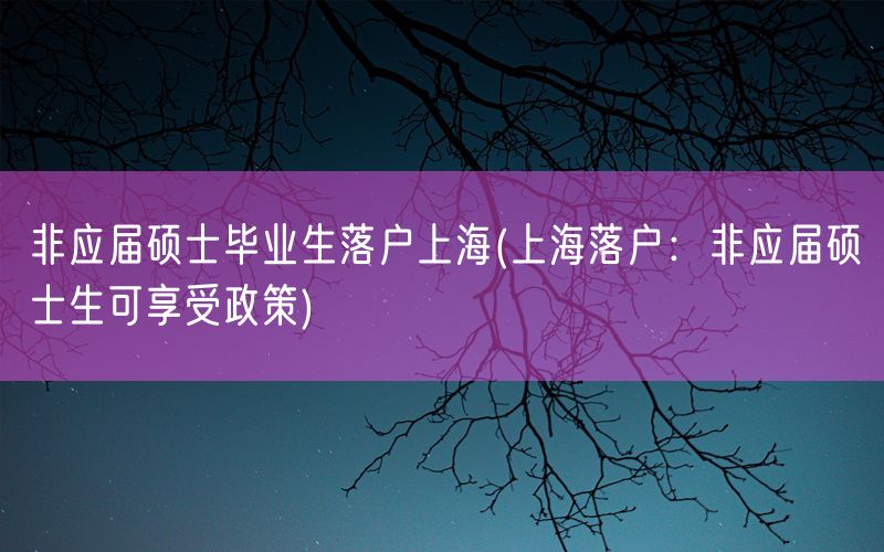 非应届硕士毕业生落户上海(上海落户：非应届硕士生可享受政策)