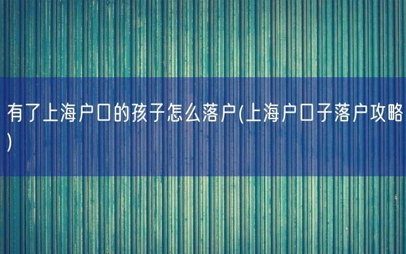 有了上海户口的孩子怎么落户(上海户口子落户攻略)