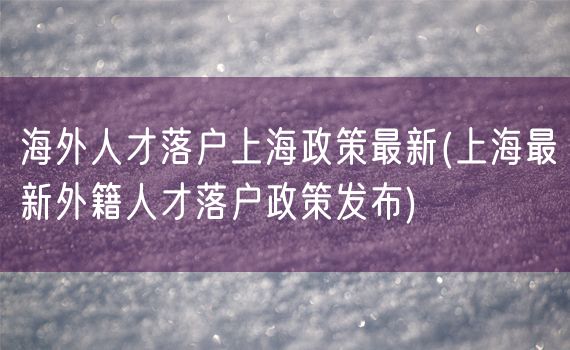 海外人才落户上海政策最新(上海最新外籍人才落户政策发布)