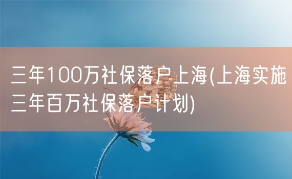 三年100万社保落户上海(上海实施三年百万社保落户计划)