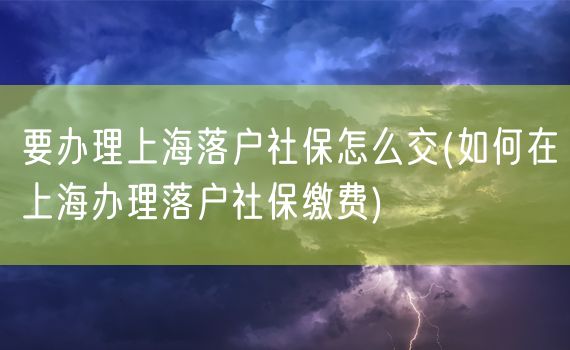 要办理上海落户社保怎么交(如何在上海办理落户社保缴费)