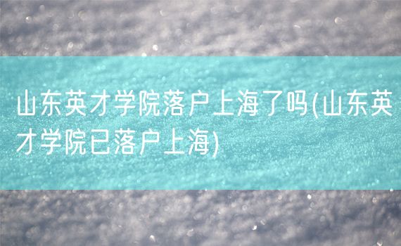 山东英才学院落户上海了吗(山东英才学院已落户上海)