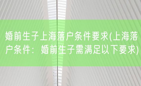 婚前生子上海落户条件要求(上海落户条件：婚前生子需满足以下要求)