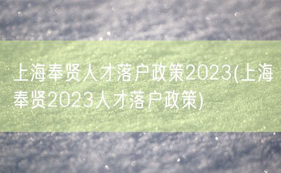 上海奉贤人才落户政策2023(上海奉贤2023人才落户政策)