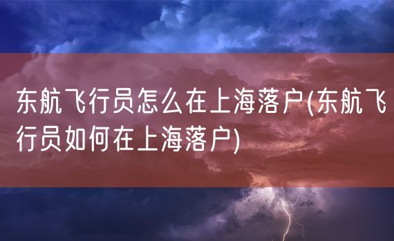 东航飞行员怎么在上海落户(东航飞行员如何在上海落户)