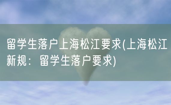 留学生落户上海松江要求(上海松江新规：留学生落户要求)