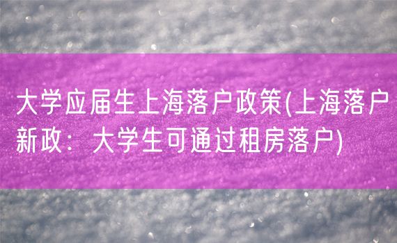 大学应届生上海落户政策(上海落户新政：大学生可通过租房落户)