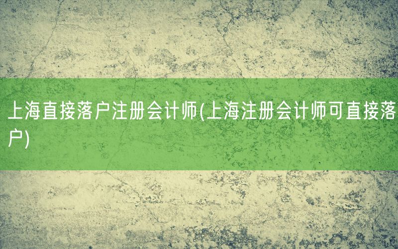 上海直接落户注册会计师(上海注册会计师可直接落户)