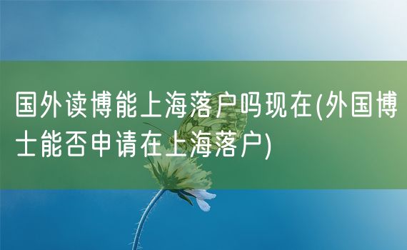 国外读博能上海落户吗现在(外国博士能否申请在上海落户)