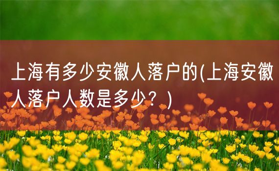 上海有多少安徽人落户的(上海安徽人落户人数是多少？)