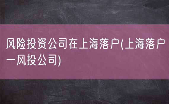 风险投资公司在上海落户(上海落户一风投公司)