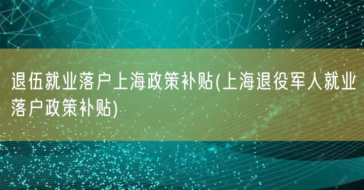 退伍就业落户上海政策补贴(上海退役军人就业落户政策补贴)