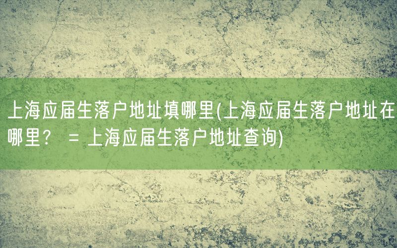 上海应届生落户地址填哪里(上海应届生落户地址在哪里？ = 上海应届生落户地址查询)