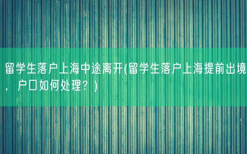 留学生落户上海中途离开(留学生落户上海提前出境，户口如何处理？)