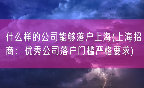 什么样的公司能够落户上海(上海招商：优秀公司落户门槛严格要求)