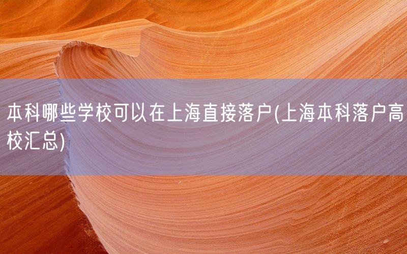 本科哪些学校可以在上海直接落户(上海本科落户高校汇总)