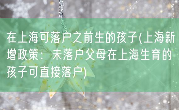 在上海可落户之前生的孩子(上海新增政策：未落户父母在上海生育的孩子可直接落户)