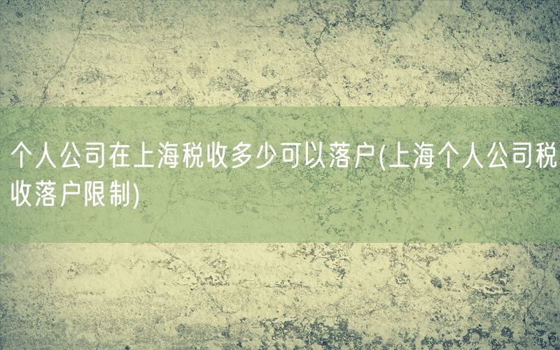 个人公司在上海税收多少可以落户(上海个人公司税收落户限制)