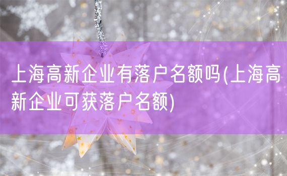 上海高新企业有落户名额吗(上海高新企业可获落户名额)