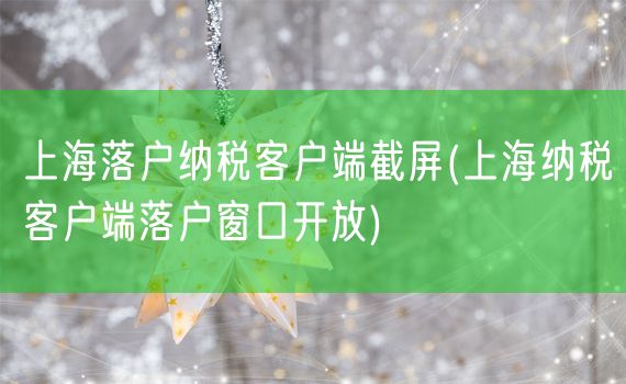 上海落户纳税客户端截屏(上海纳税客户端落户窗口开放)