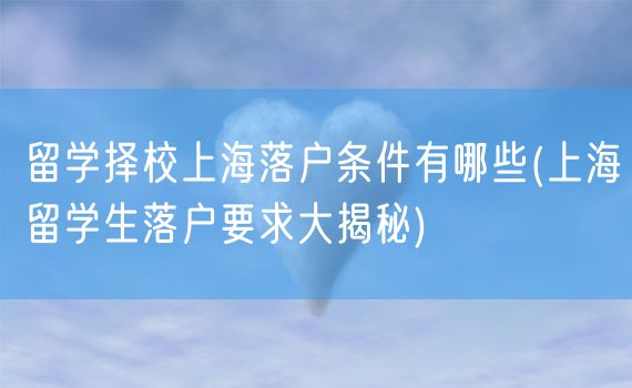 留学择校上海落户条件有哪些(上海留学生落户要求大揭秘)