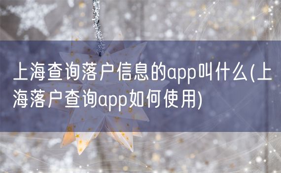 上海查询落户信息的app叫什么(上海落户查询app如何使用)