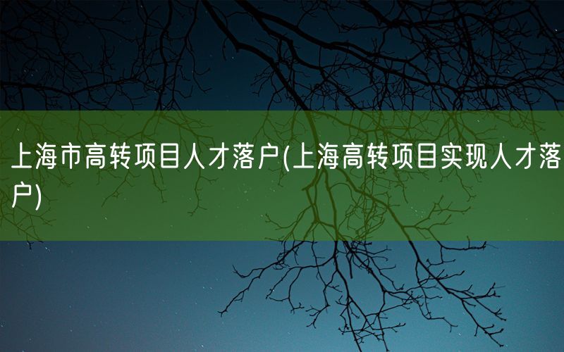 上海市高转项目人才落户(上海高转项目实现人才落户)