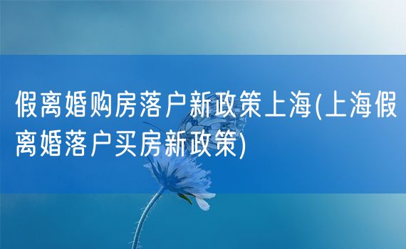 假离婚购房落户新政策上海(上海假离婚落户买房新政策)