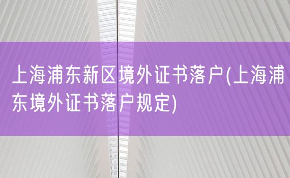 上海浦东新区境外证书落户(上海浦东境外证书落户规定)