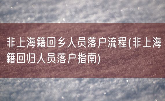 非上海籍回乡人员落户流程(非上海籍回归人员落户指南)