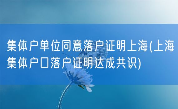 集体户单位同意落户证明上海(上海集体户口落户证明达成共识)