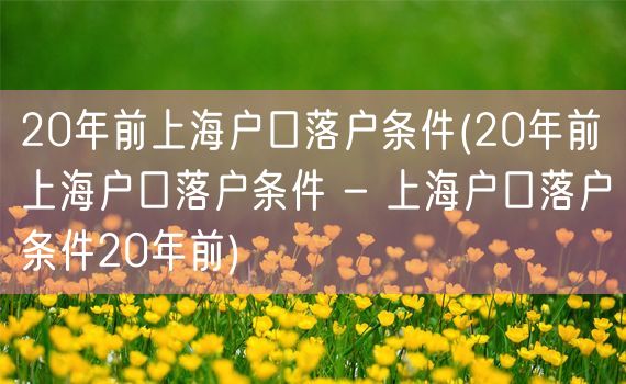 20年前上海户口落户条件(20年前上海户口落户条件 - 上海户口落户条件20年前)