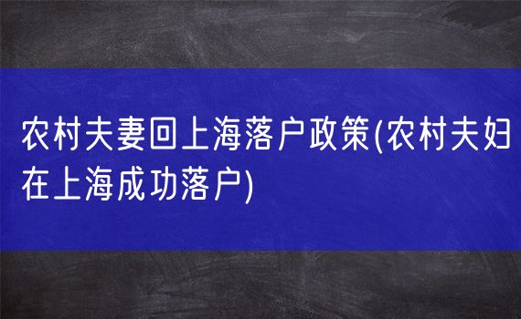 农村夫妻回上海落户政策(农村夫妇在上海成功落户)