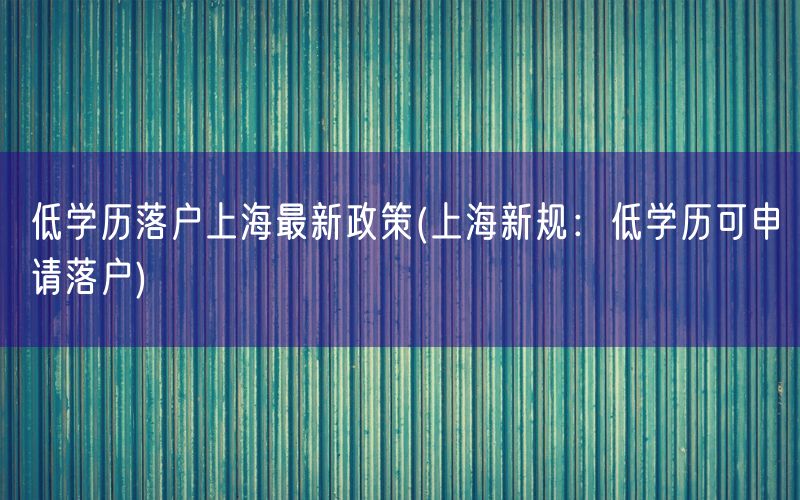 低学历落户上海最新政策(上海新规：低学历可申请落户)