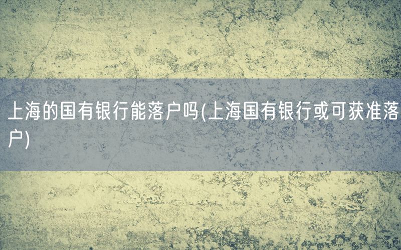 上海的国有银行能落户吗(上海国有银行或可获准落户)