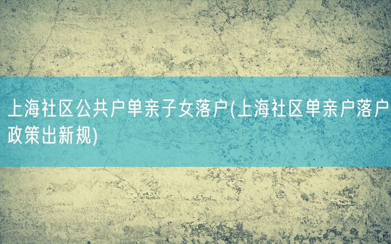 上海社区公共户单亲子女落户(上海社区单亲户落户政策出新规)