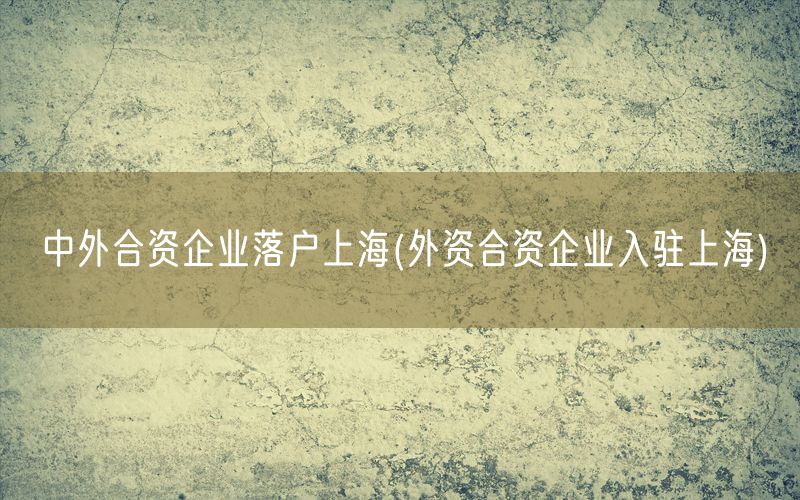 中外合资企业落户上海(外资合资企业入驻上海)